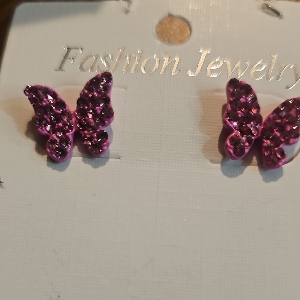 Women's NWT Pink Sparkle Butterfly Earrings
